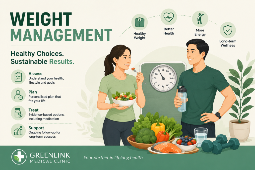 Weight Management Patient discussing Wegovy & Mounjaro weight management treatment with a doctor at GreenLink Medical Clinic